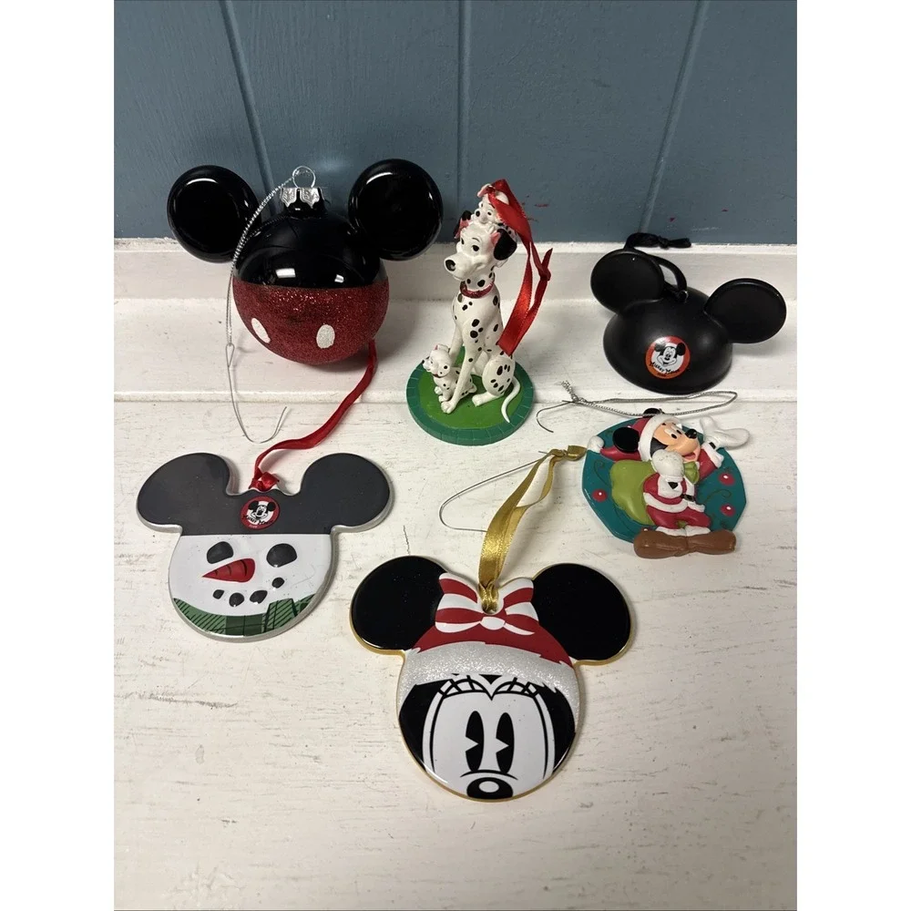 Lot Of 6 Ornaments Disney Mickey Minnie Mouse Ears‎  Christmas + Dalmatians